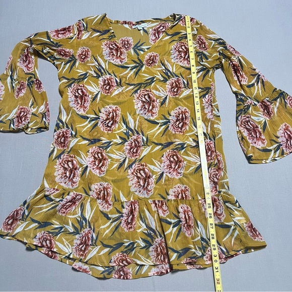 Crosstree Lane Mustard Floral Print Sheer Tunic Blouse Women’s Medium - Picture 4 of 13